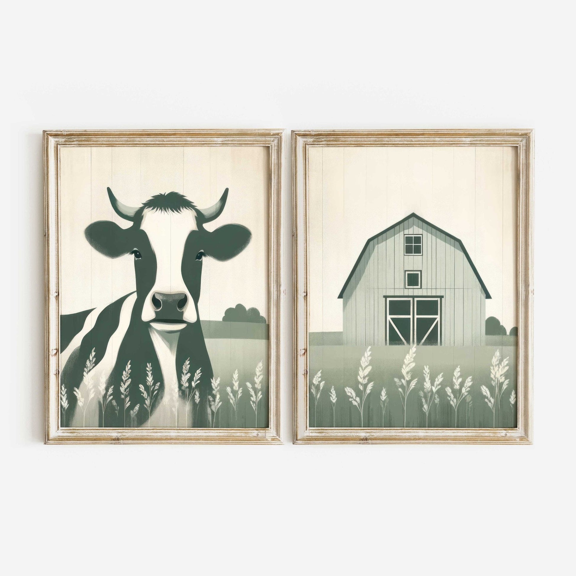 Cow Nursery Decor, Sage Green Wall Art, Rustic Farm Animal Print - WildfieldPrints