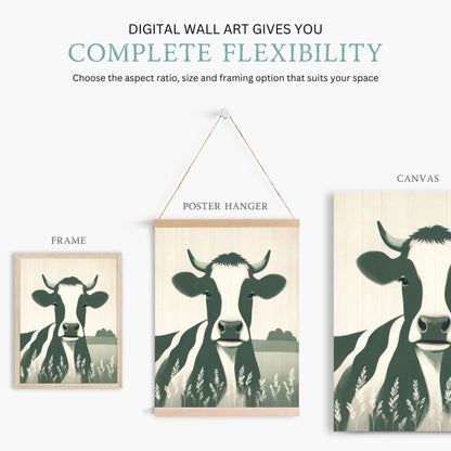 Cow Nursery Decor, Sage Green Wall Art, Rustic Farm Animal Print - WildfieldPrints