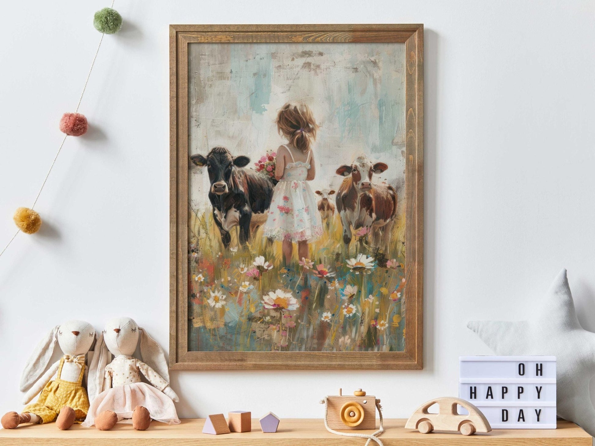 Cow Nursery Wall Art, Farmhouse Girl Room Decor, Countryside Prints - WildfieldPrints