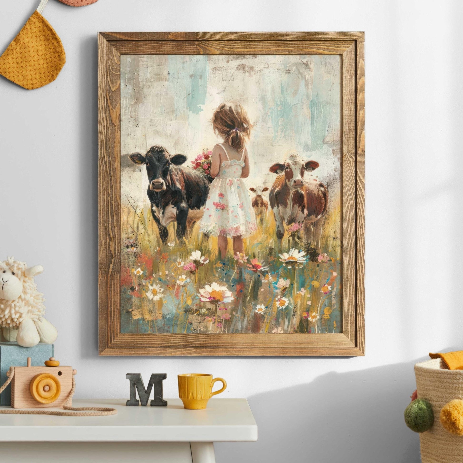 Cow Nursery Wall Art, Farmhouse Girl Room Decor, Countryside Prints - WildfieldPrints