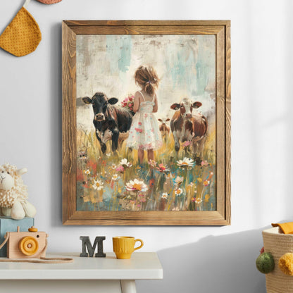 Cow Nursery Wall Art, Farmhouse Girl Room Decor, Countryside Prints - WildfieldPrints
