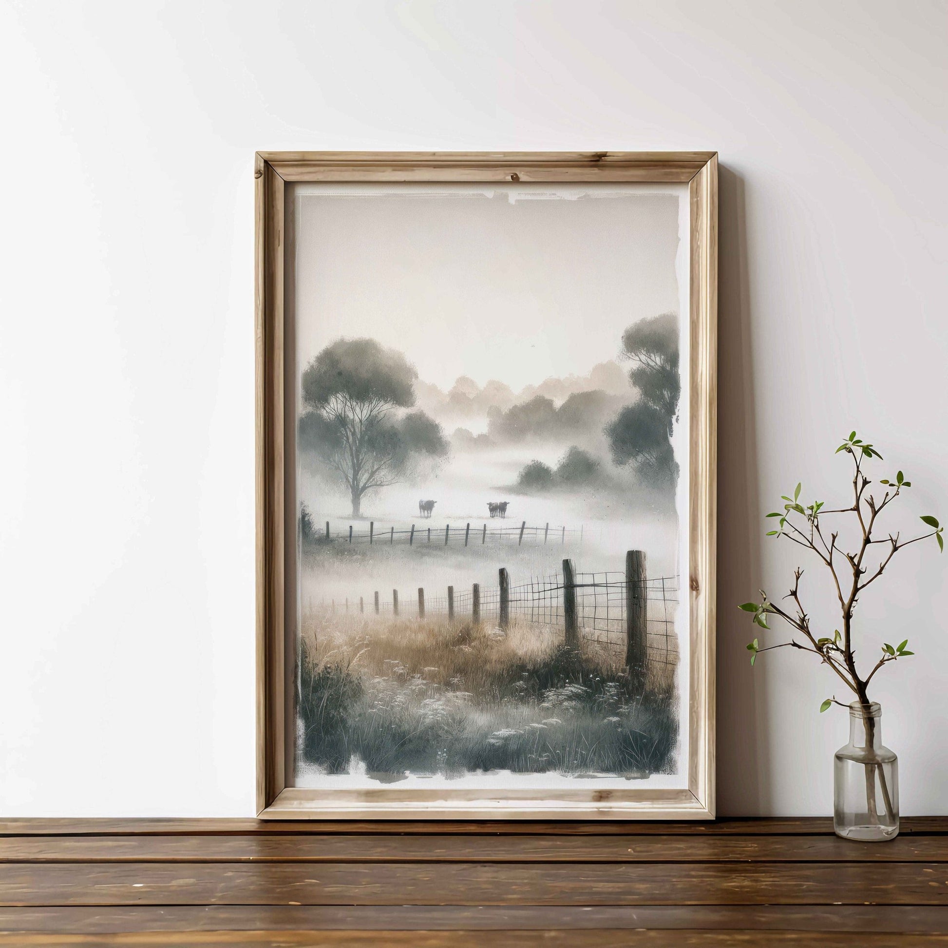 Cow Wall Art, Countryside Landscape Painting, Modern Farmhouse Decor - WildfieldPrints