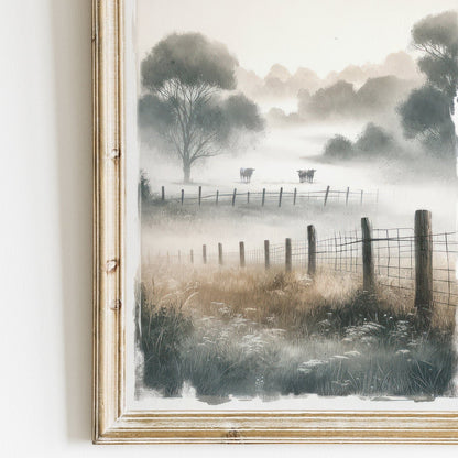 Cow Wall Art, Countryside Landscape Painting, Modern Farmhouse Decor - WildfieldPrints
