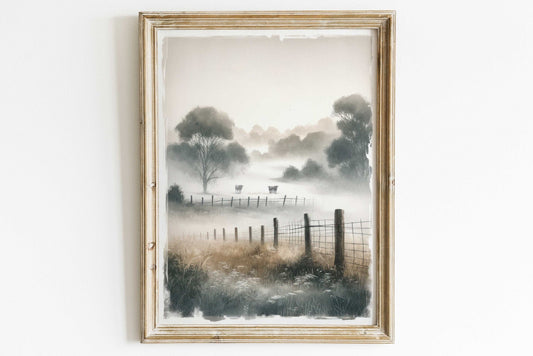Cow Wall Art, Countryside Landscape Painting, Modern Farmhouse Decor - WildfieldPrints