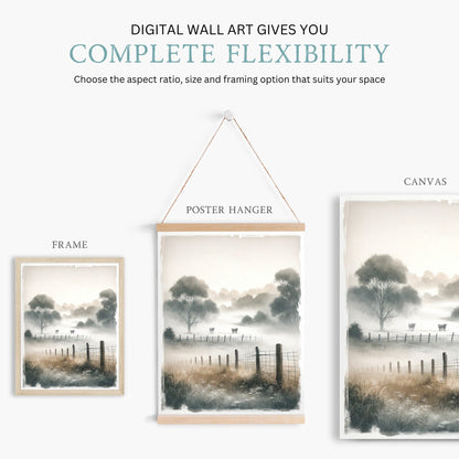 Cow Wall Art, Countryside Landscape Painting, Modern Farmhouse Decor - WildfieldPrints