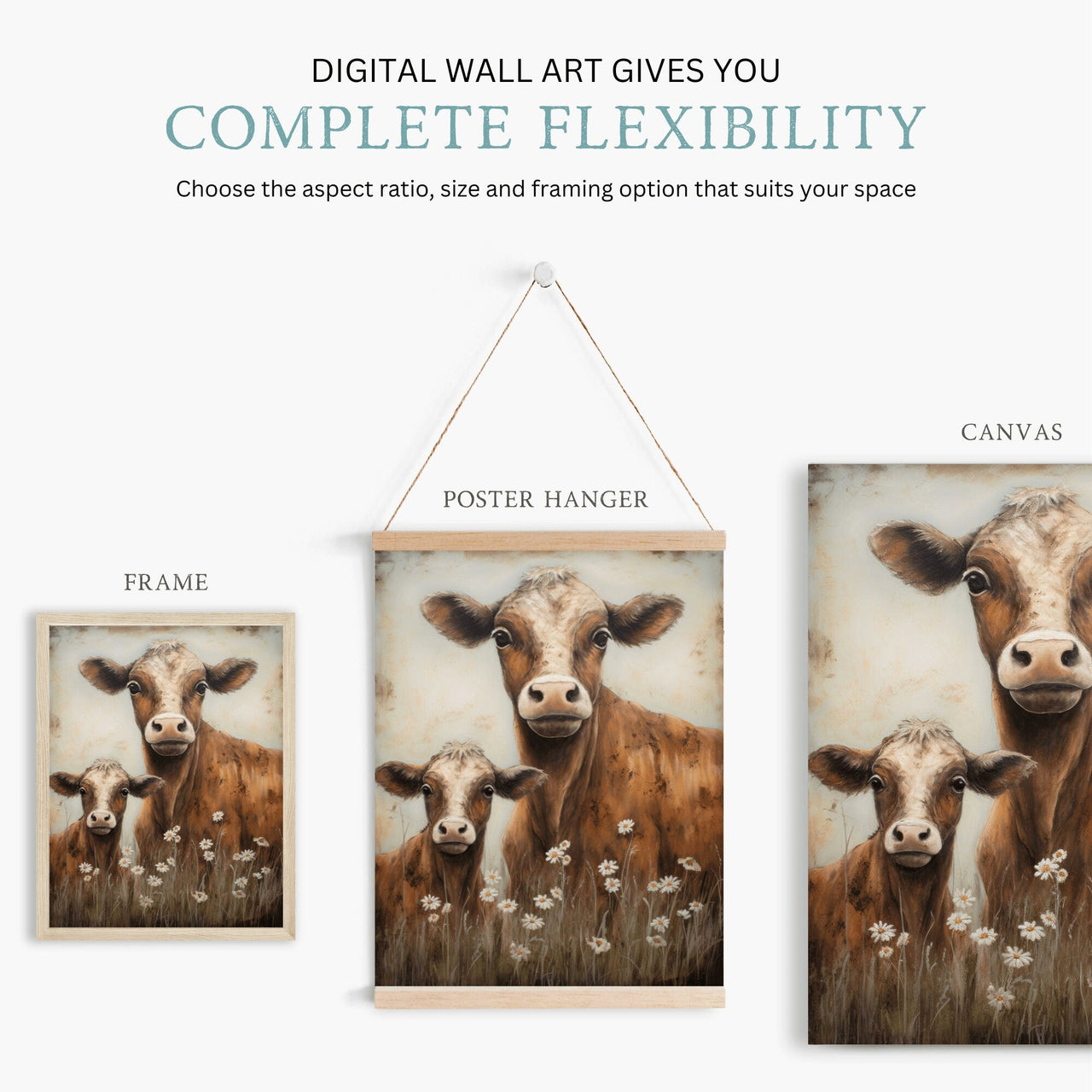 Cow & Calf Wall Art – Farm Nursery Print