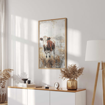 Cow Wall Art, Rustic Farmhouse Painting, Vintage Animal Decor - WildfieldPrints