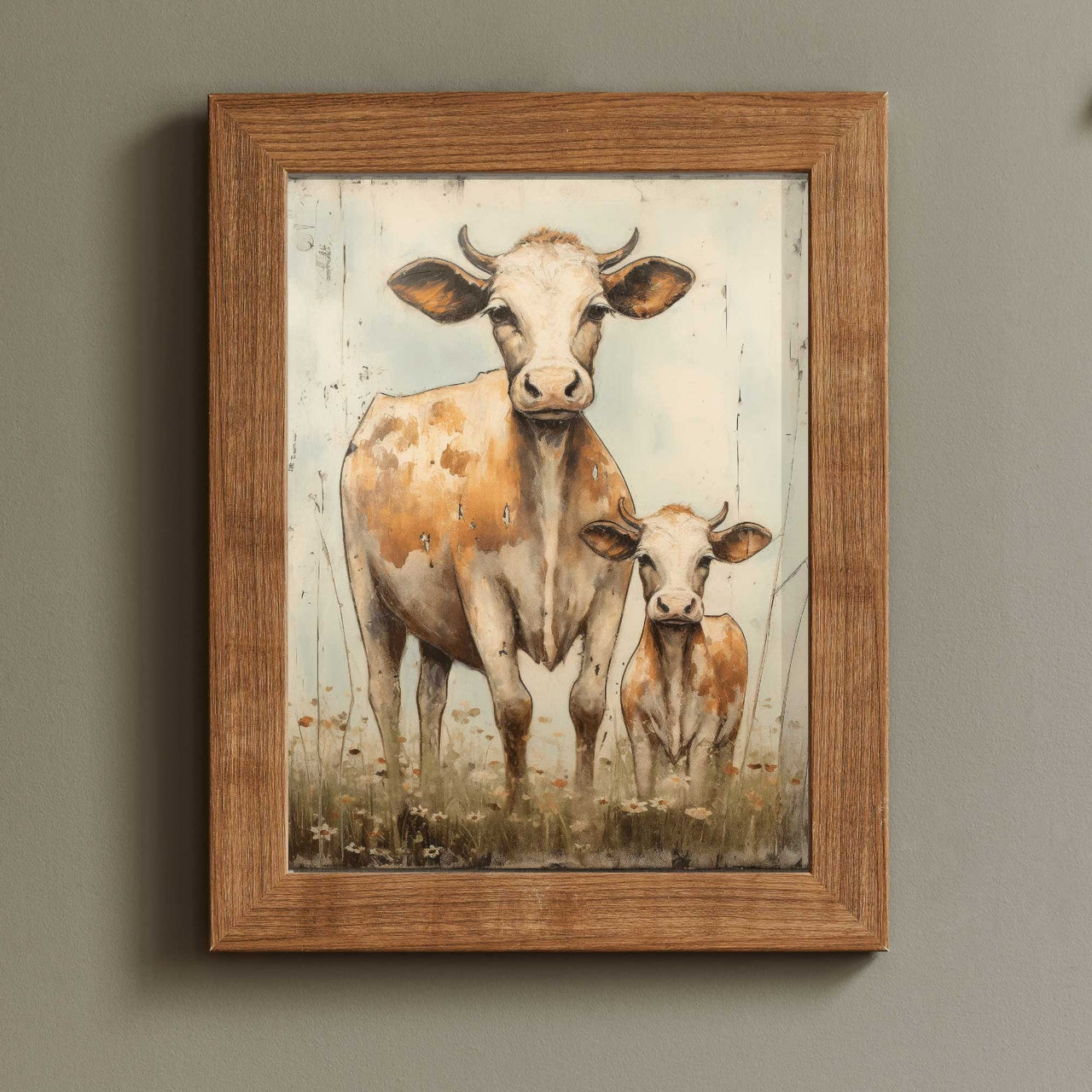 Bull and Calf Wall Art – Farm Living Room Print