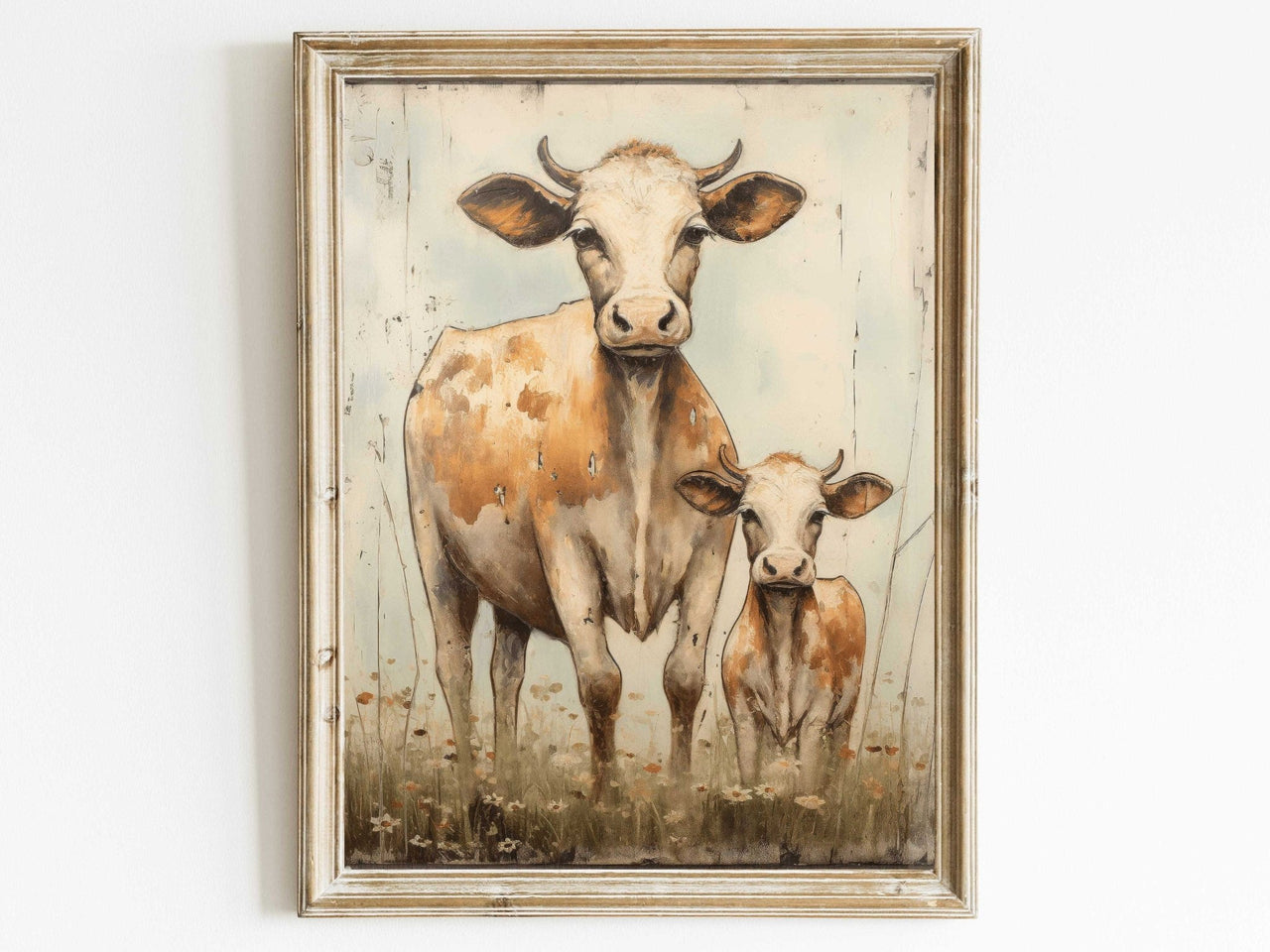 Bull and Calf Wall Art – Farm Living Room Print