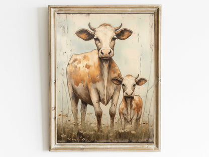 Cow Wall Art, Vintage Bull and Calf Print, Farmhouse Home Decor - WildfieldPrints