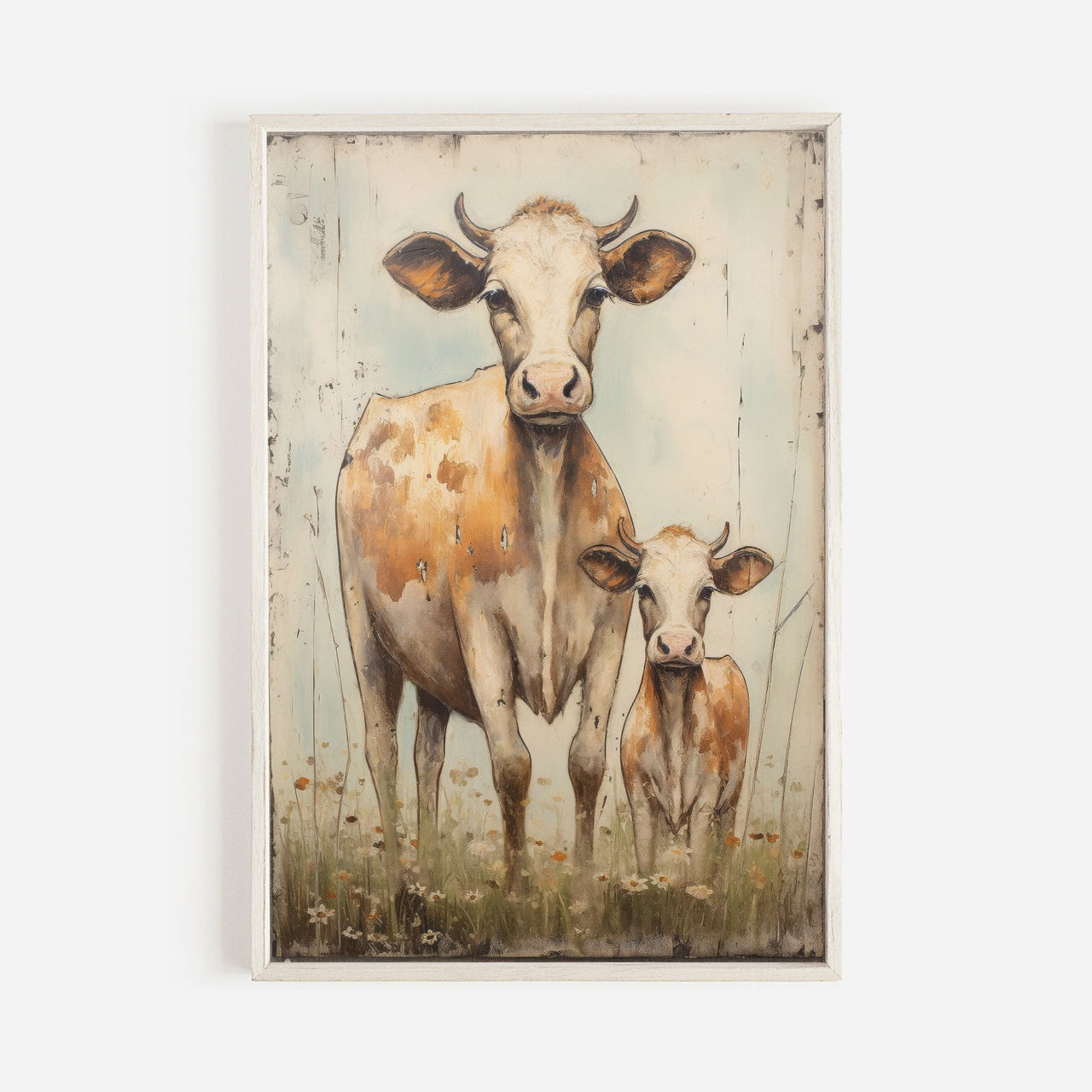 Bull and Calf Wall Art – Farm Living Room Print