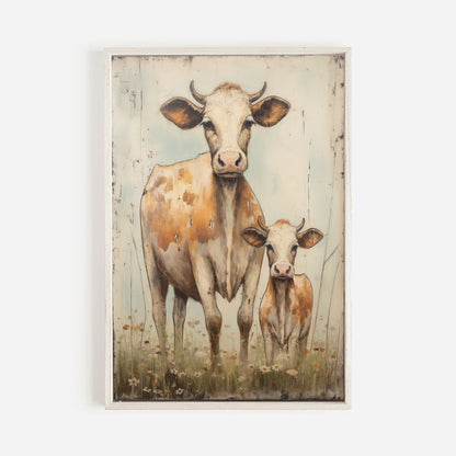 Cow Wall Art, Vintage Bull and Calf Print, Farmhouse Home Decor - WildfieldPrints
