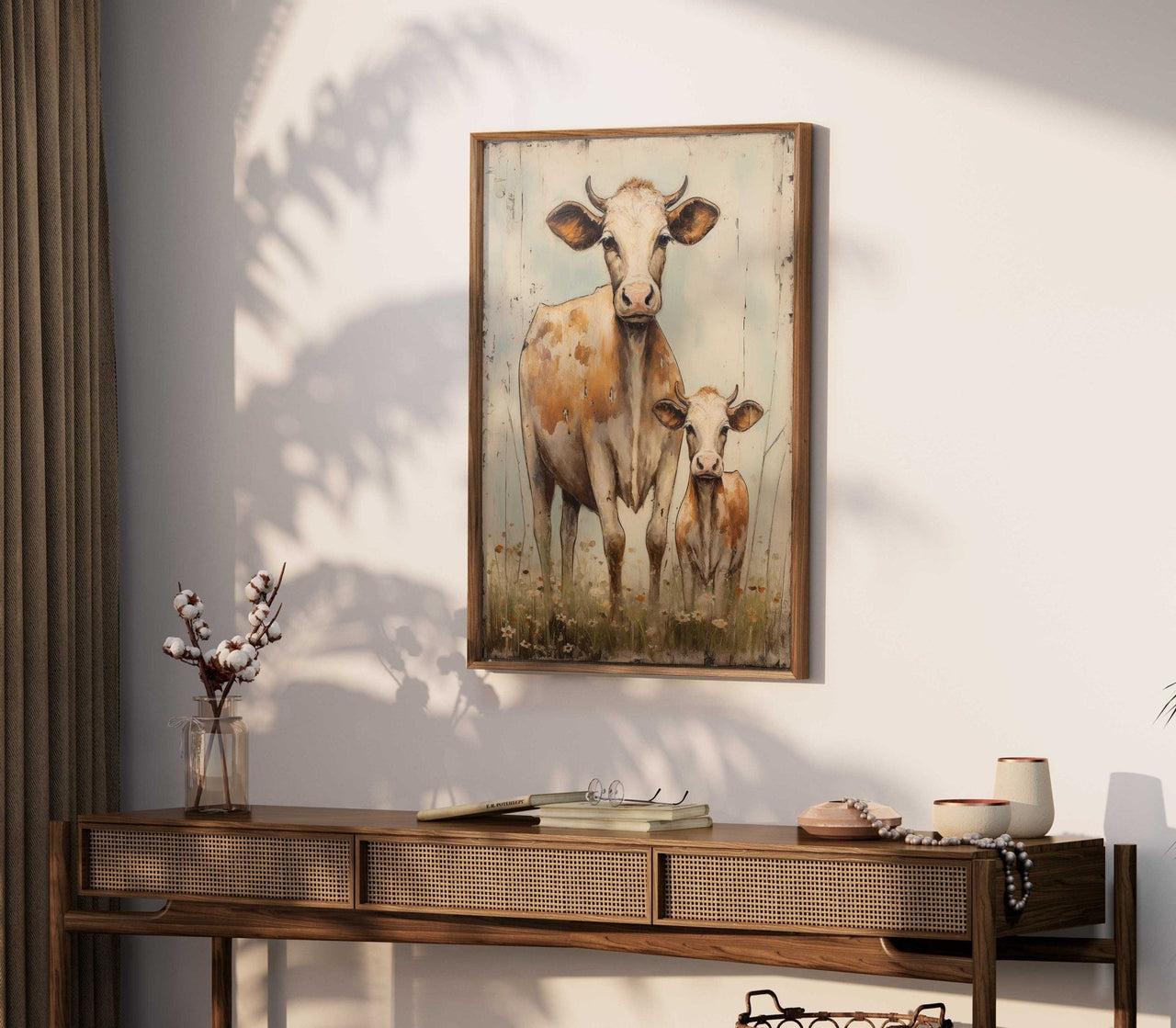 Bull and Calf Wall Art – Farm Living Room Print