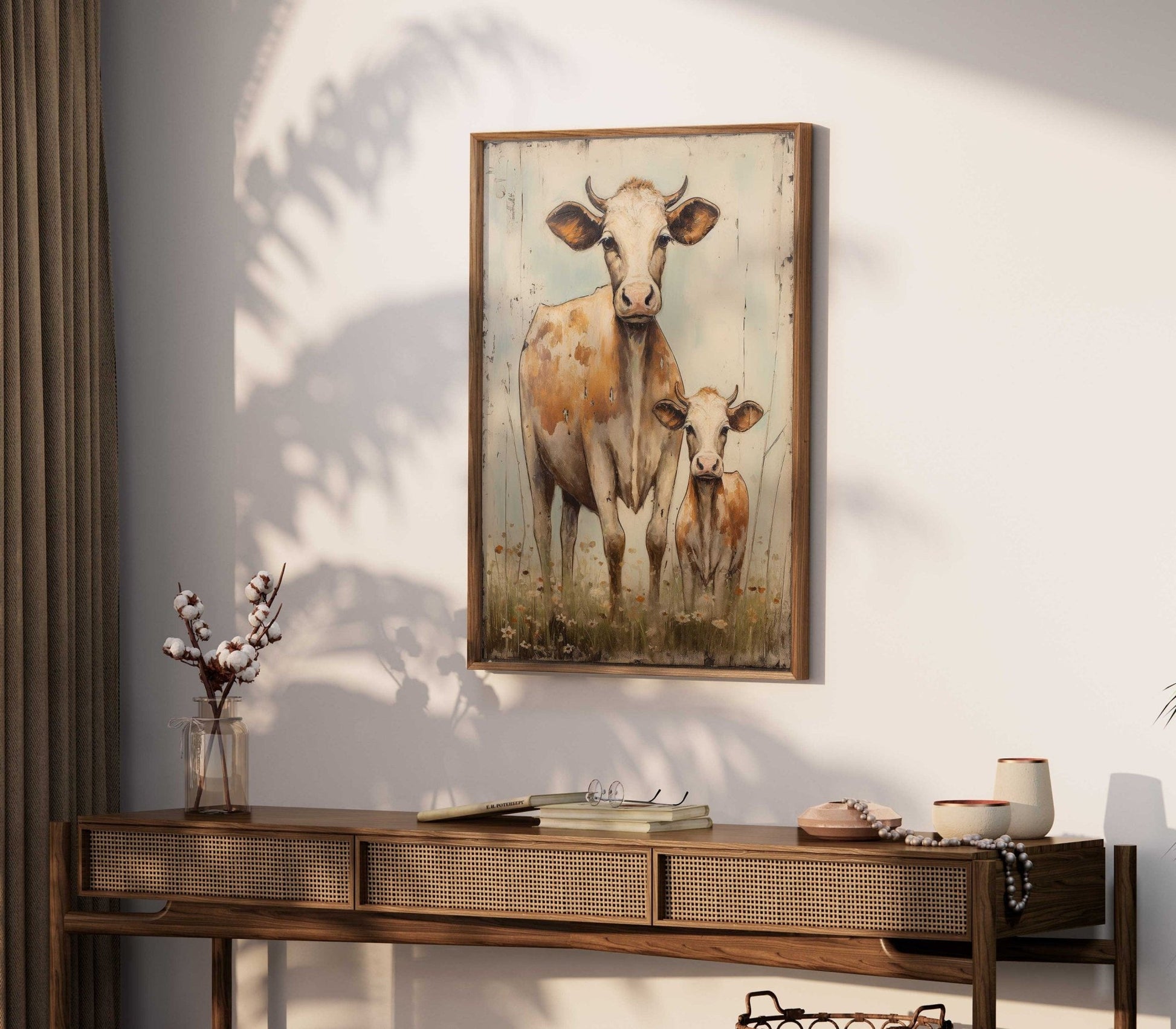 Cow Wall Art, Vintage Bull and Calf Print, Farmhouse Home Decor - WildfieldPrints