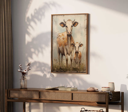 Cow Wall Art, Vintage Bull and Calf Print, Farmhouse Home Decor - WildfieldPrints