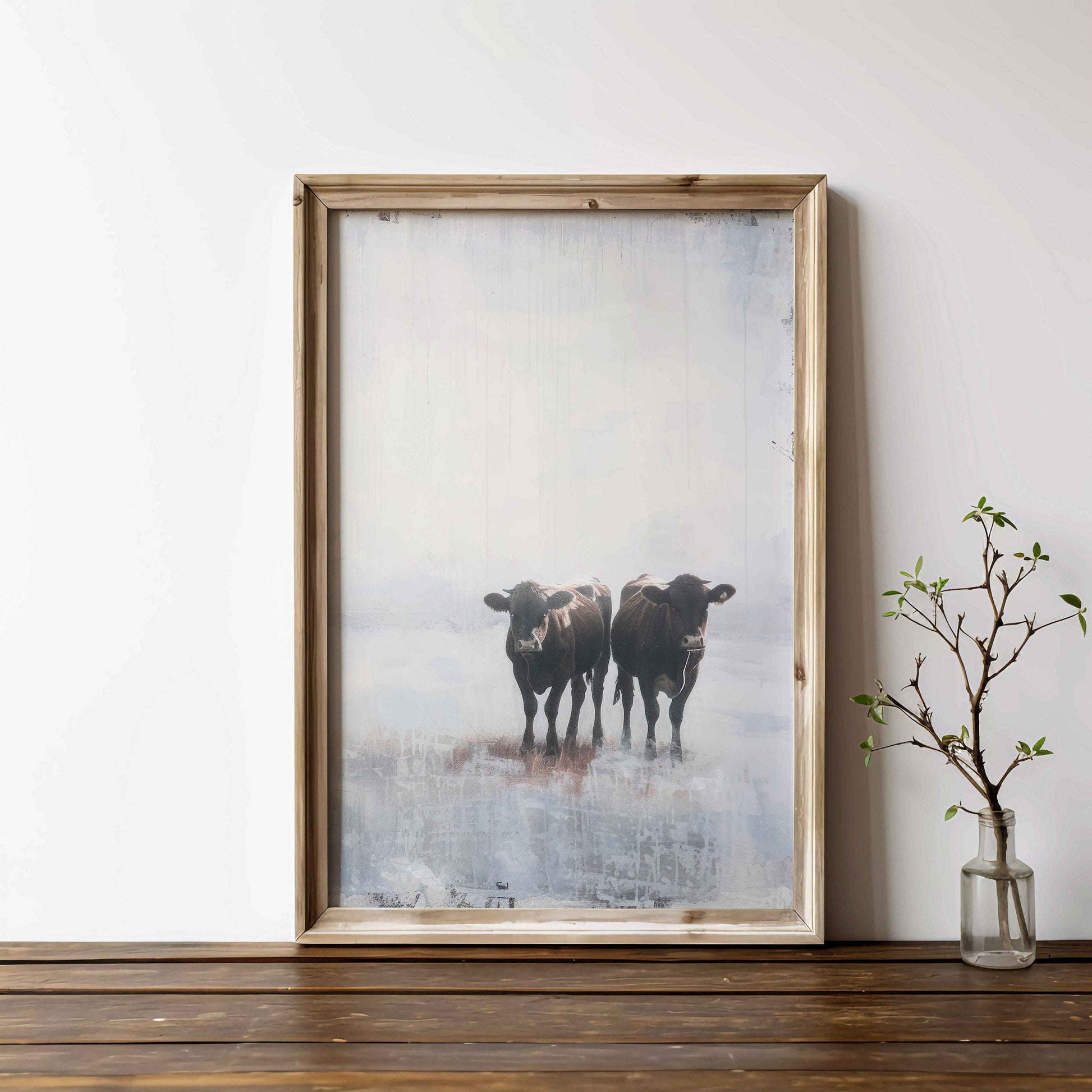 Cow Wall Art, Vintage Farm Animal Painting, Modern Country Decor - WildfieldPrints