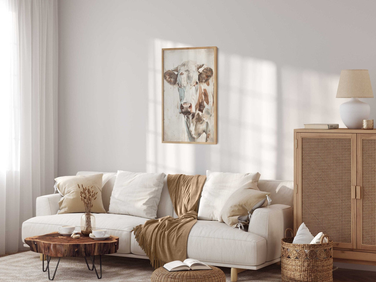 Brown and White Cow Wall Art – Farm Nursery Print
