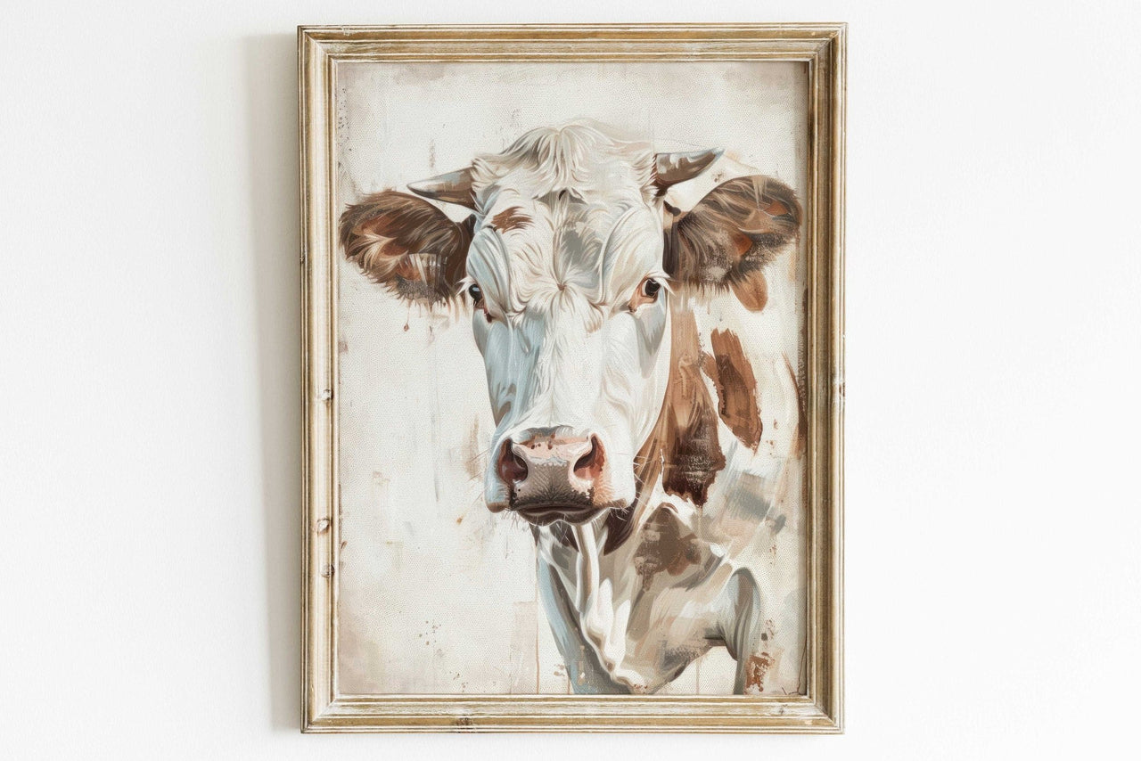 Brown and White Cow Wall Art – Farm Nursery Print