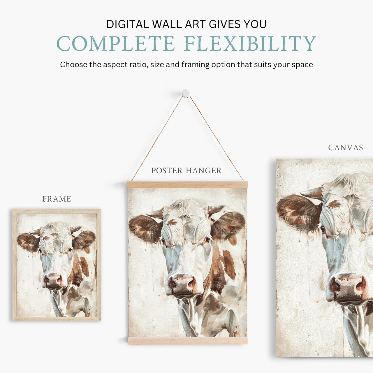 Brown and White Cow Wall Art – Farm Nursery Print