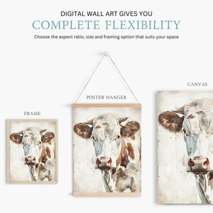 Cow Wall Art, Vintage Farm Animal Print, Rustic Home Decor - WildfieldPrints