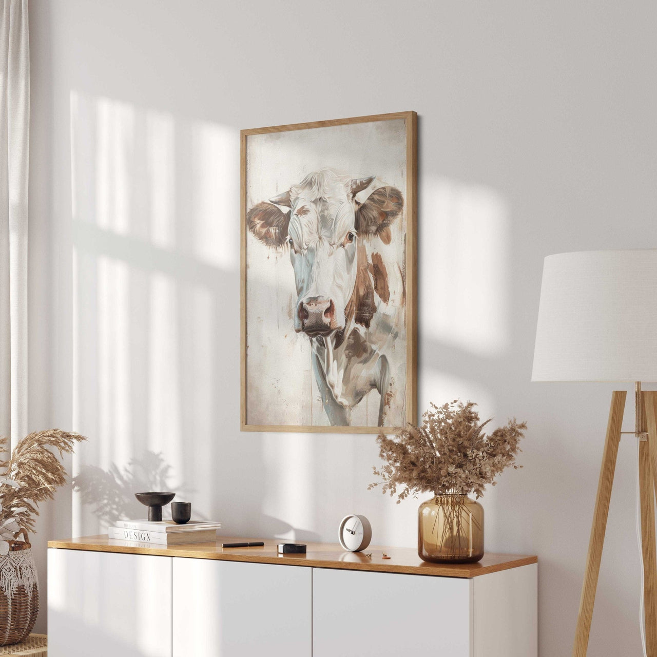 Brown and White Cow Wall Art – Farm Nursery Print