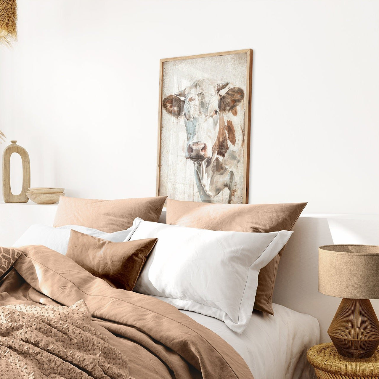 Brown and White Cow Wall Art – Farm Nursery Print