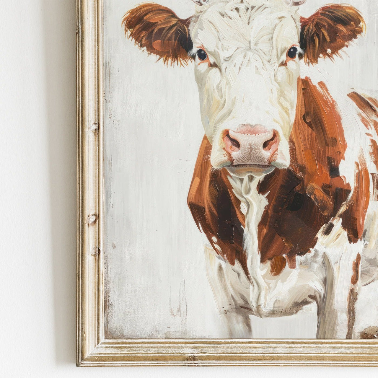Brown and White Cow Wall Art – Farm Animal Living Room Print