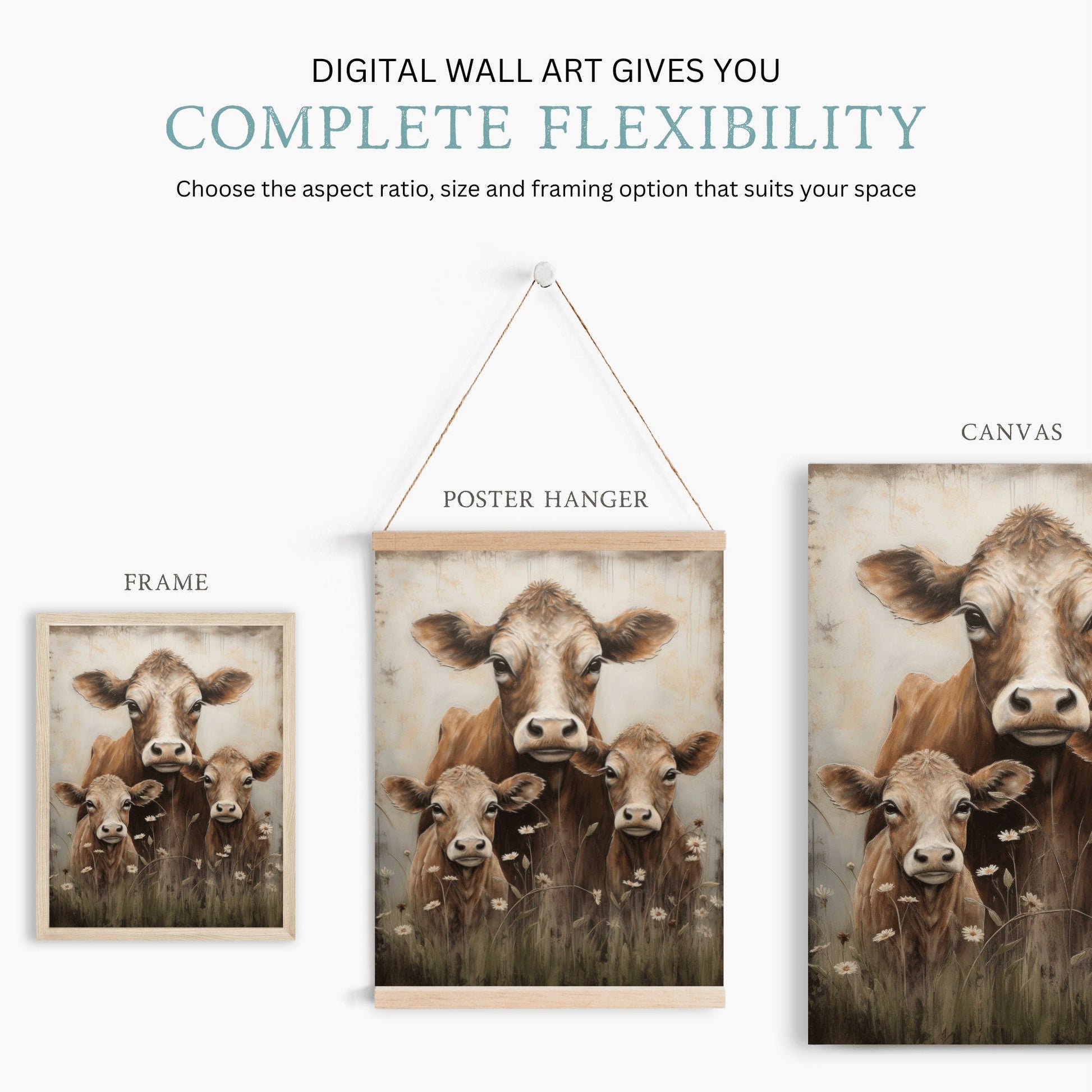 Cow Wall Art, Vintage Farm Animal Print, Rustic Home Decor - WildfieldPrints