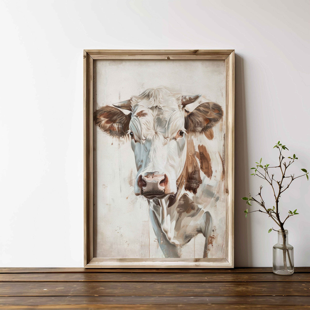 Brown and White Cow Wall Art – Farm Nursery Print