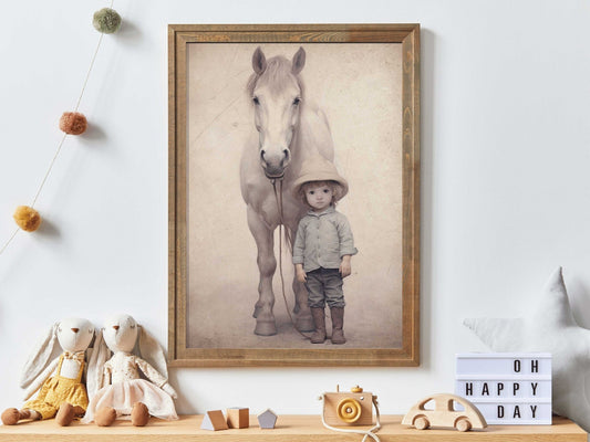 Cowboy Nursery Decor, Vintage Horse Print, Boys Room Wall Art - WildfieldPrints
