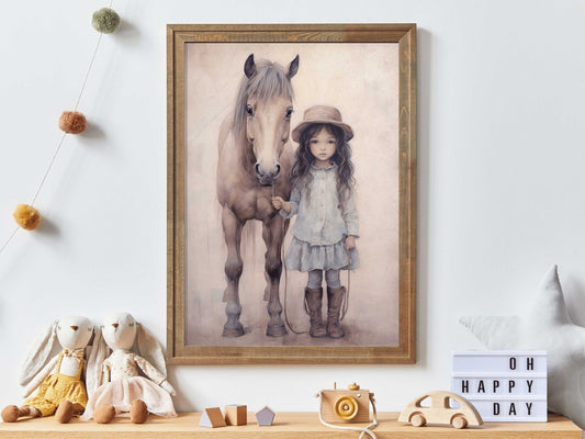 Cowgirl Nursery Decor, Girl and Horse Wall Art, Baby Cowgirl Print - WildfieldPrints