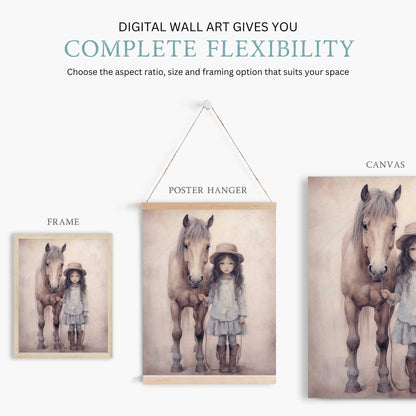 Cowgirl Nursery Decor, Girl and Horse Wall Art, Baby Cowgirl Print - WildfieldPrints