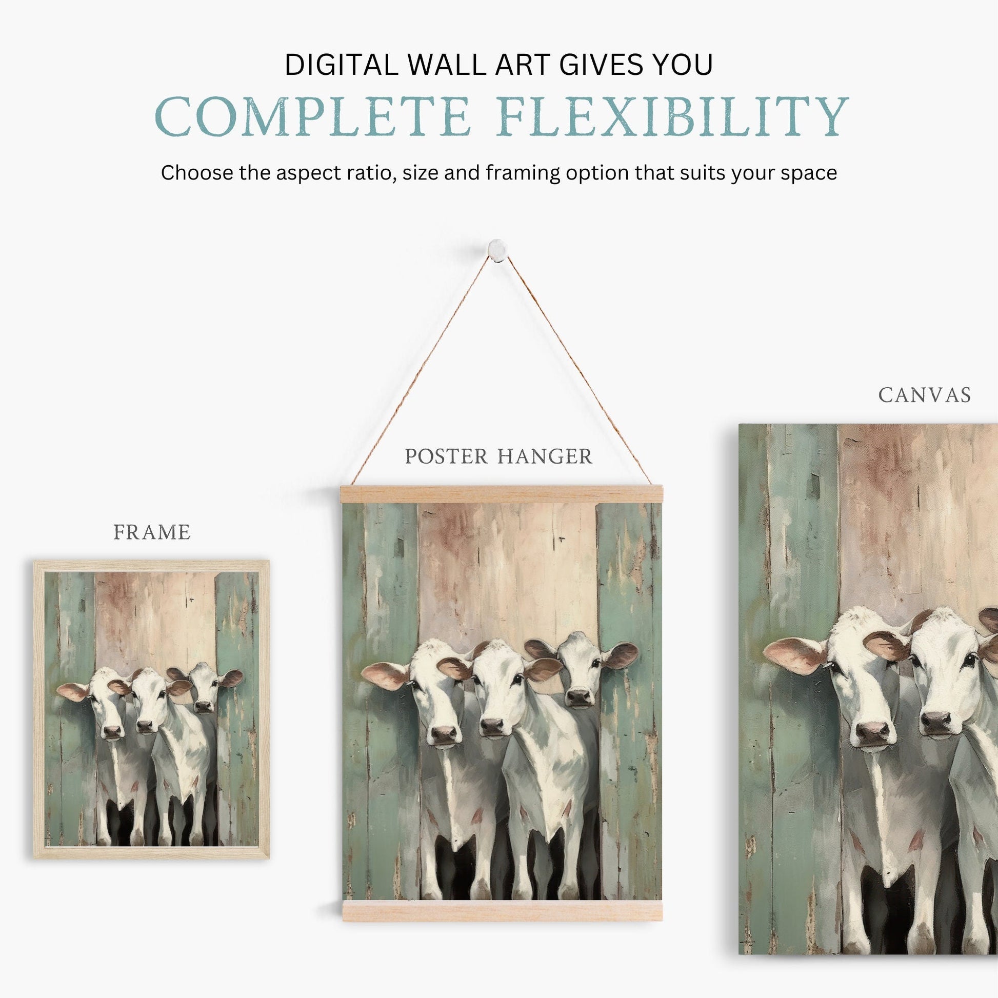 Cows Print, Rustic Farmhouse Wall Art, Cattle Decor for Home - WildfieldPrints