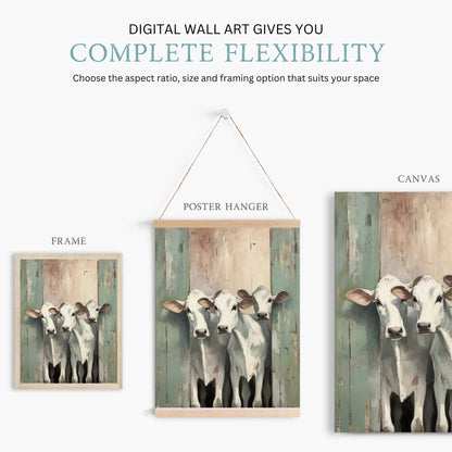 Cows Print, Rustic Farmhouse Wall Art, Cattle Decor for Home - WildfieldPrints