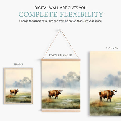 Cows Watercolor Painting, Cattle Wall Decor, Rustic Nature Art - WildfieldPrints
