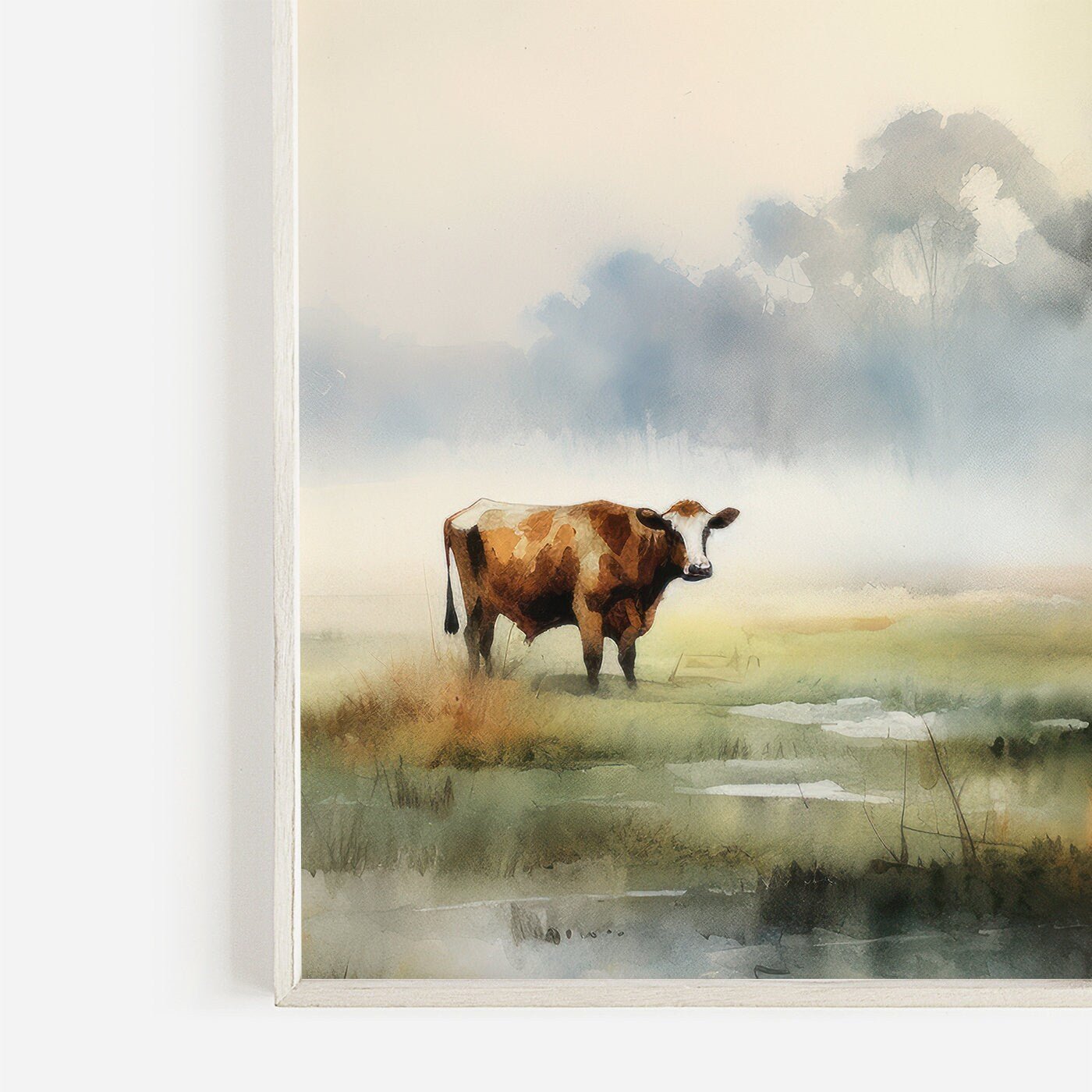 Cows Watercolor Painting, Cattle Wall Decor, Rustic Nature Art - WildfieldPrints