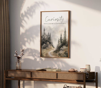 Curiosity - Inspired Watercolor Forest Quote, Vintage - Style Wall Art - WildfieldPrints