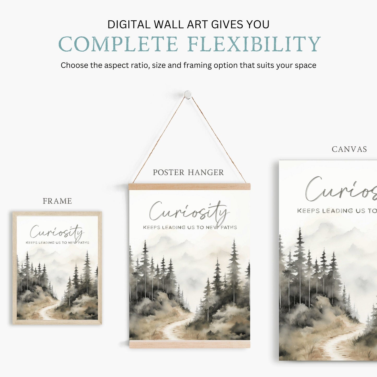 Curiosity - Inspired Watercolor Forest Quote, Vintage - Style Wall Art - WildfieldPrints