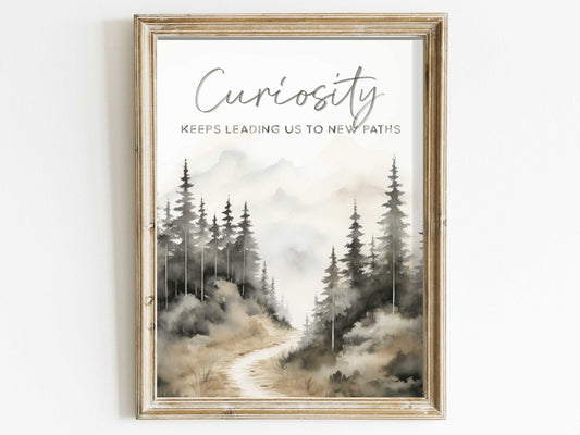 Curiosity - Inspired Watercolor Forest Quote, Vintage - Style Wall Art - WildfieldPrints