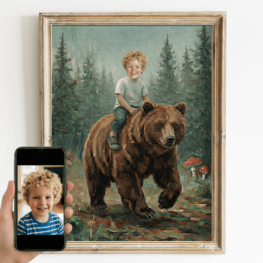 Custom Boy & Bear Print — Woodland Themed Boys Room Wall Decor