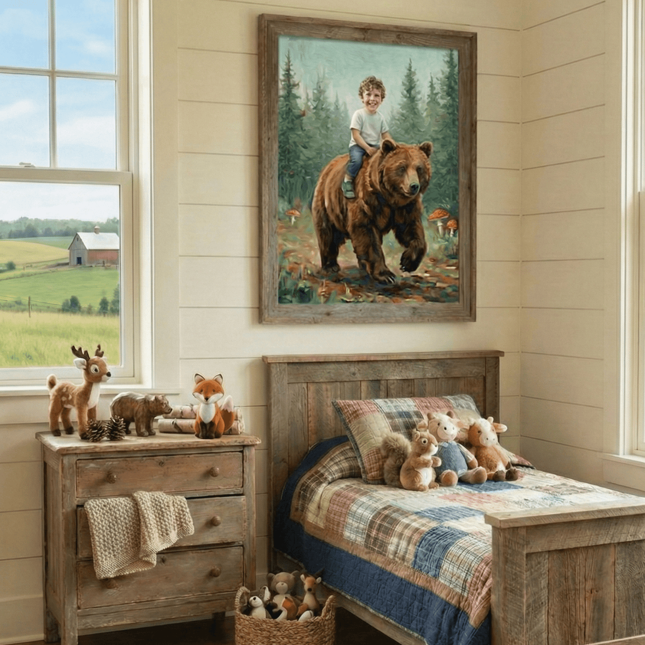 Custom Boy & Bear Print — Woodland Themed Boys Room Wall Decor