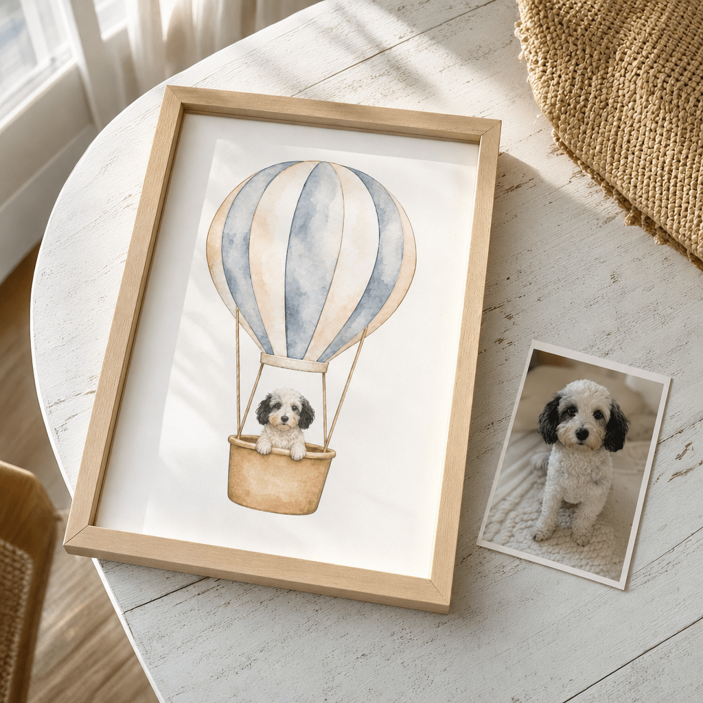 Custom Nursery Prints with Your Dog — Sailboat, Hot Air Balloon and Airplane, Set of 3 (Copy)