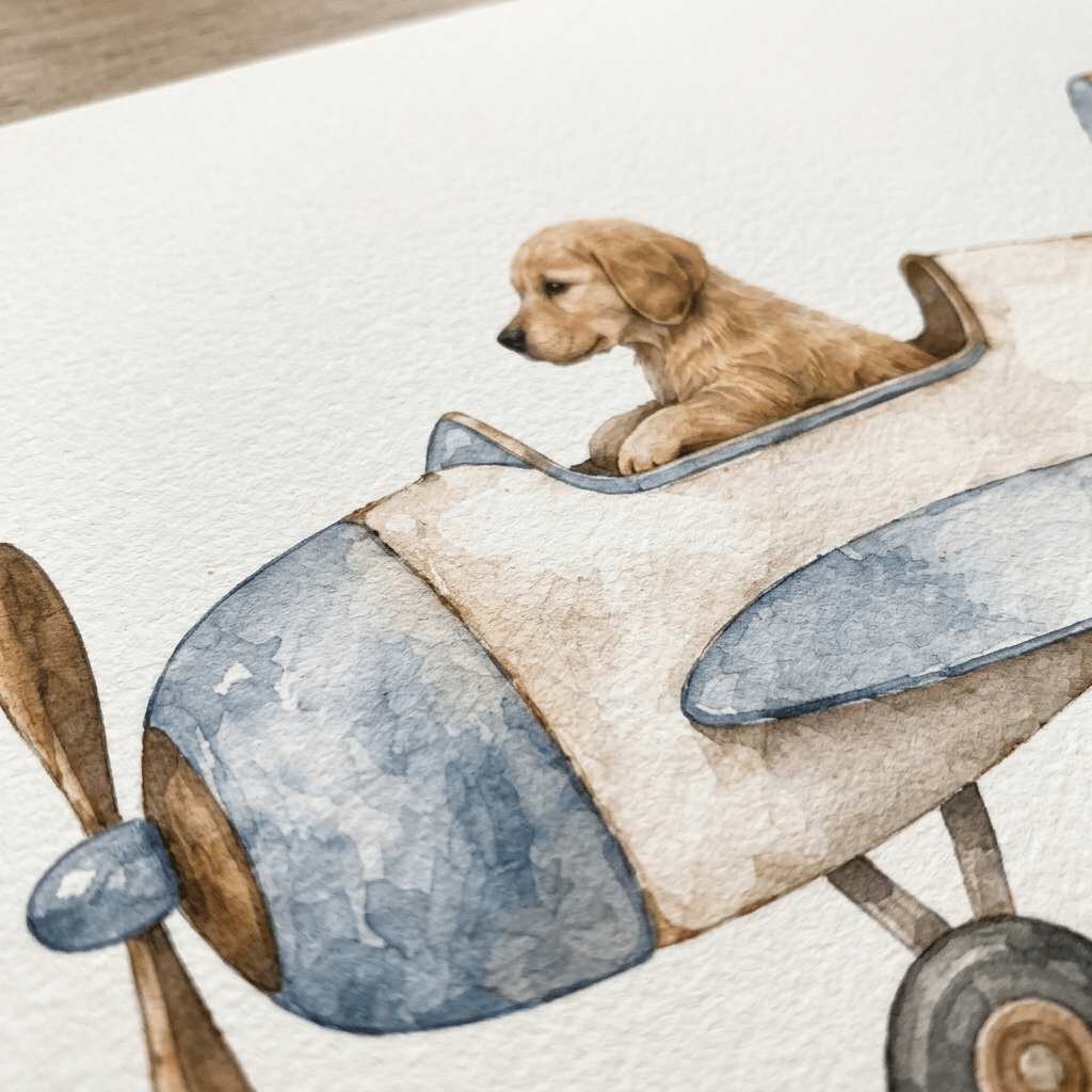 Custom Nursery Prints with Your Dog — Sailboat, Hot Air Balloon and Airplane, Set of 3 (Copy)