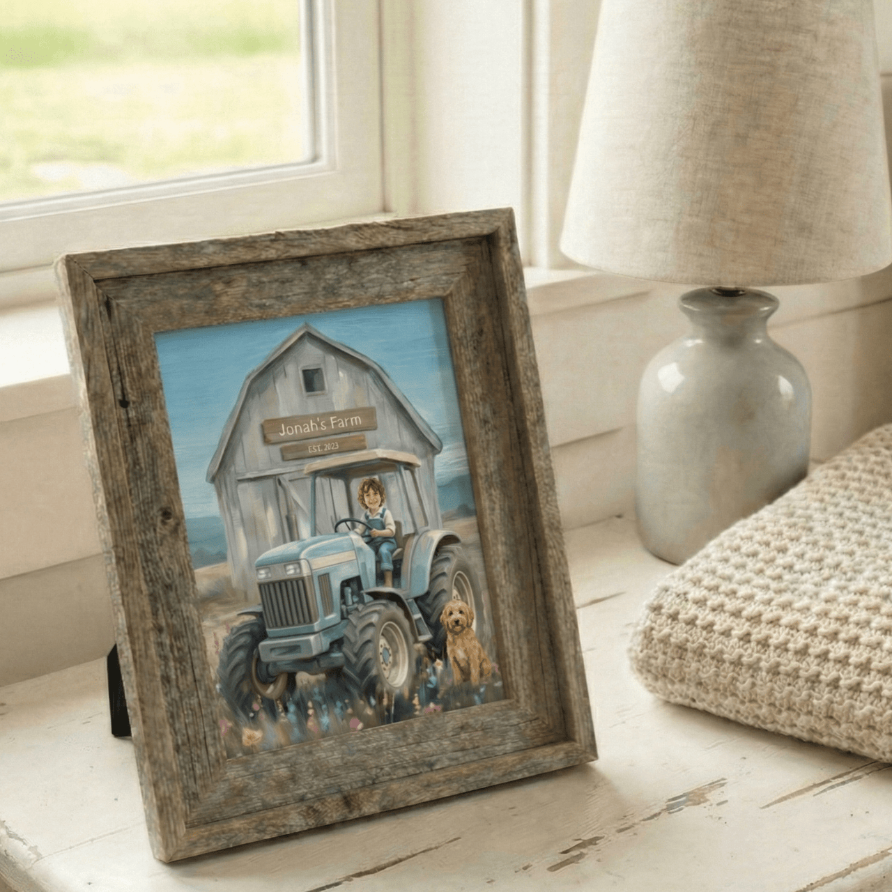 Custom Tractor on a Farm Print — Farm Themed Kids Room Wall Decor
