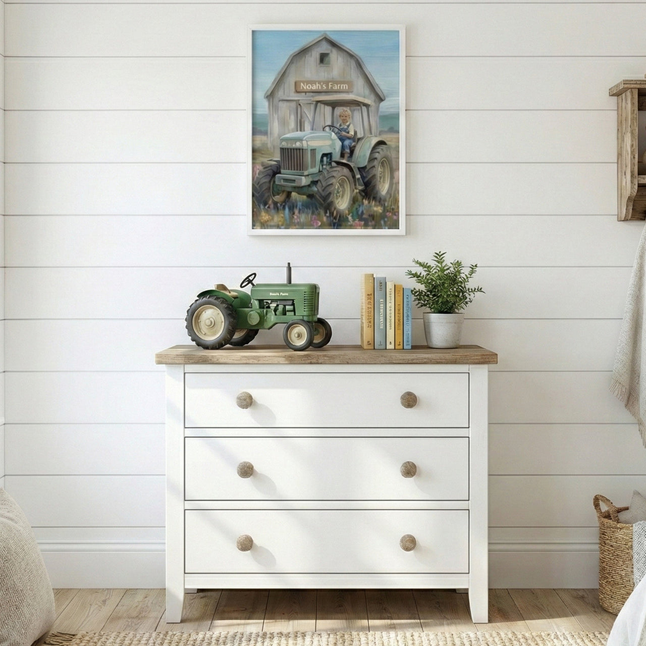 Custom Tractor on a Farm Print — Farm Themed Kids Room Wall Decor