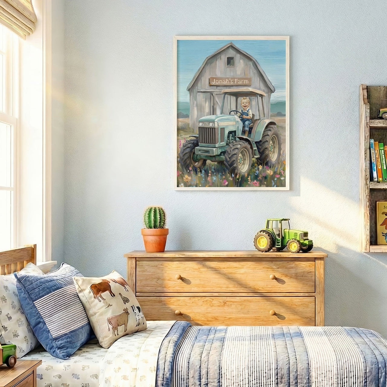 Custom Tractor on a Farm Print — Farm Themed Kids Room Wall Decor