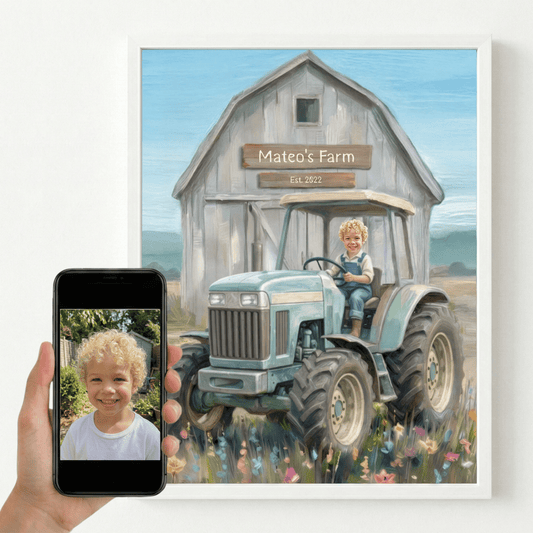 Custom Tractor on a Farm Print — Farm Themed Kids Room Wall Decor