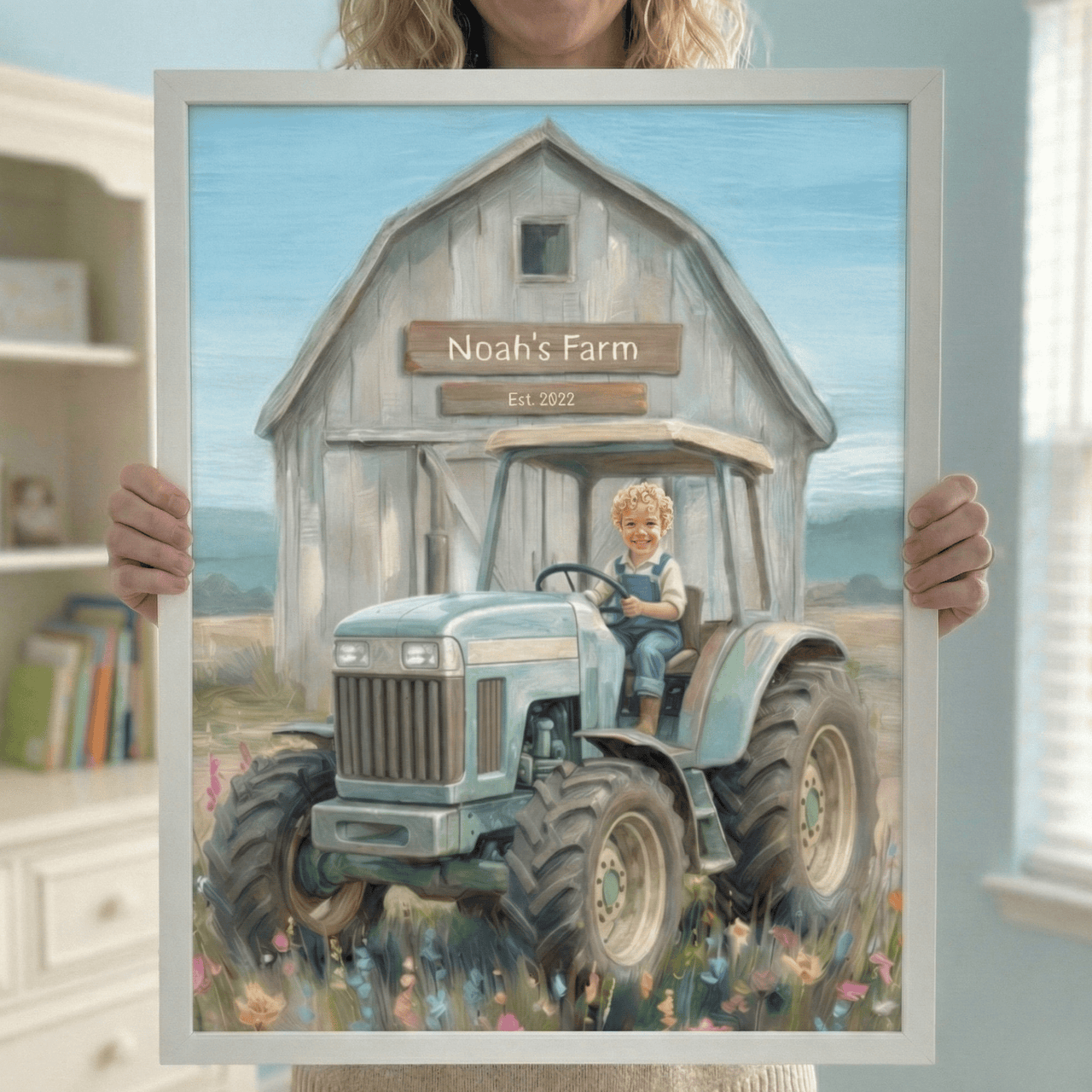 Custom Tractor on a Farm Print for Kids — Farm Themed Boys Room Wall Decor — Set of 3