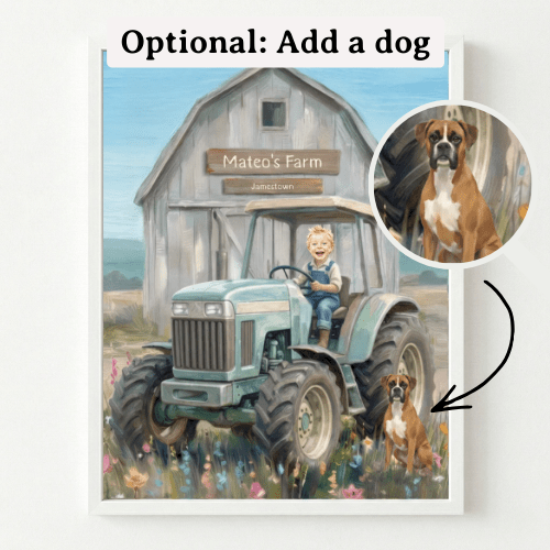 Custom Tractor on a Farm Print for Kids — Farm Themed Boys Room Wall Decor — Set of 3