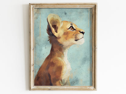 Cute Animal Wall Art, Vintage Nursery Print, Baby Lion Art, Safari Decor - WildfieldPrints